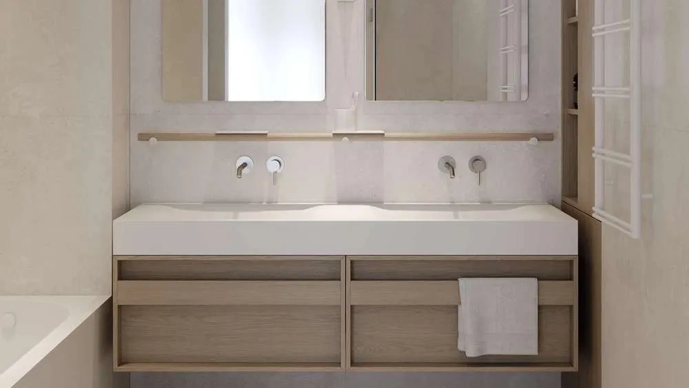 Log-Simple Spaces: Blending Healing Living bathroom