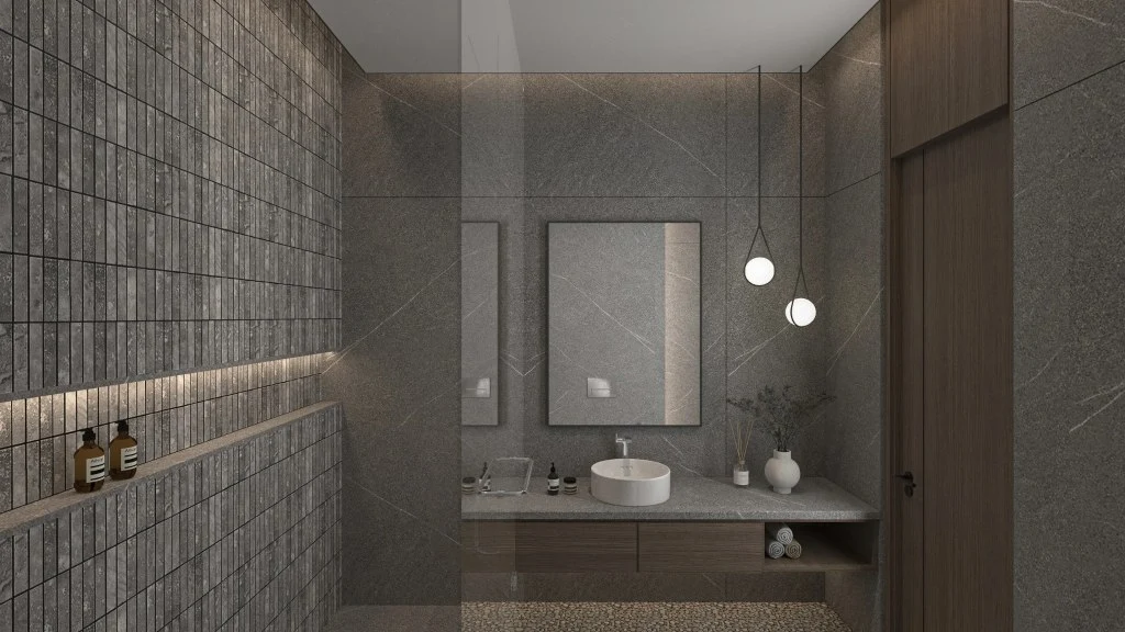 Modern Design in Dark Grey Palette bathroom