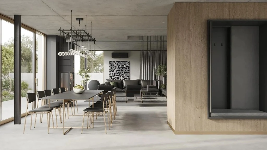 Diverse Living Space with Warm Texture dining-room