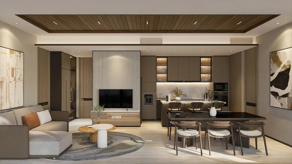 Tropical Modern Oasis: Natural Wood and Serene, Nature-Inspired Design living-room