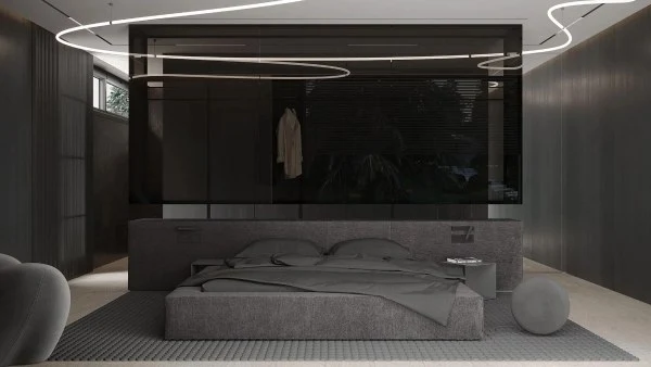Dark Minimalist Style: a Super Cool Living Scene(LRSSJY0107RT)-Living room