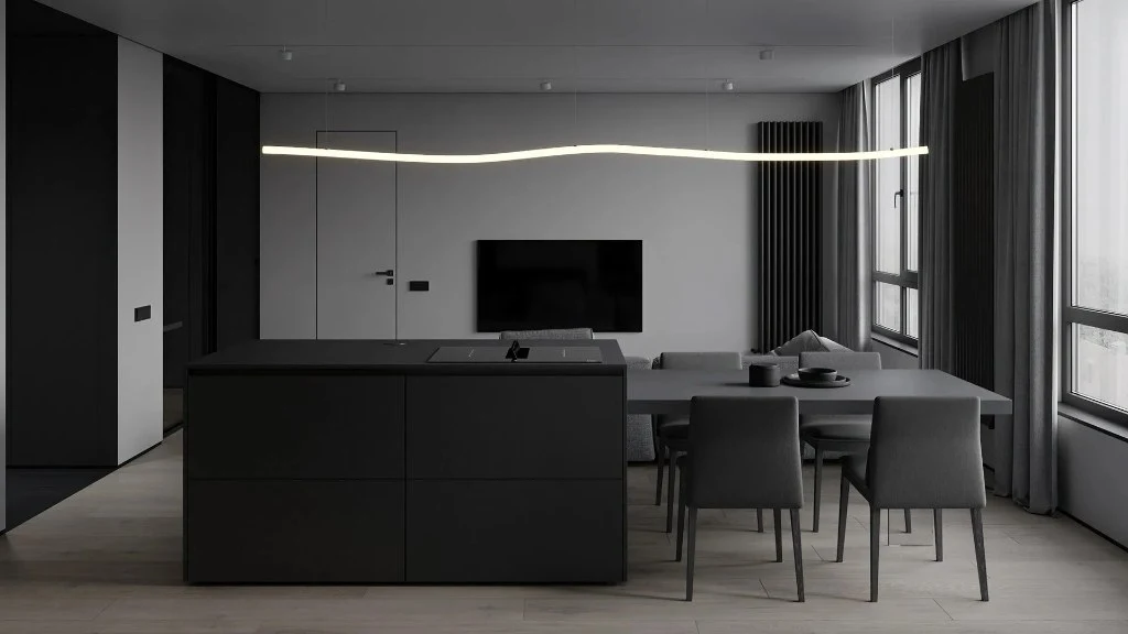 Minimalist Black: A Quiet and High-end Residence dining-room
