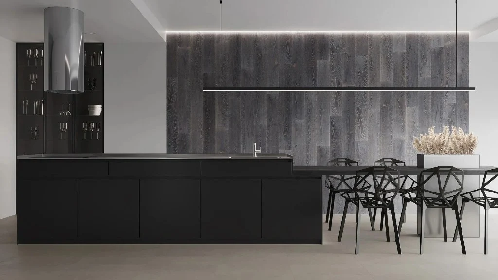 Minimalist Dialogue of Black and White dining-room