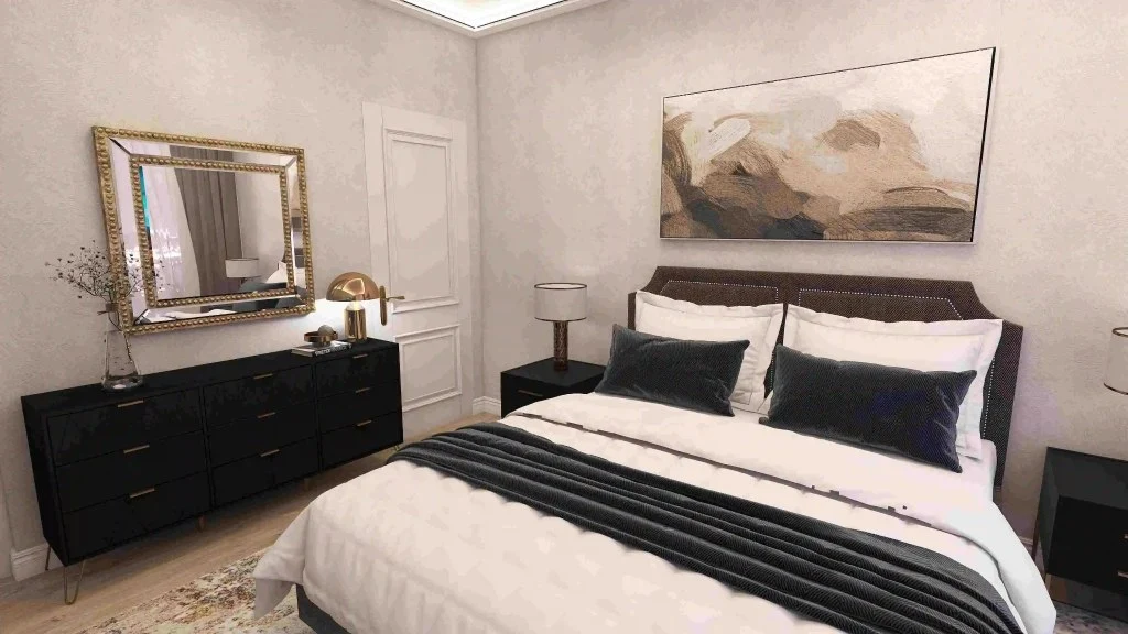 Chic Serenity: A Small Bedroom with Black and Gold Elegance bedroom