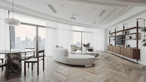Skyline View Through Curved Glass(DRSSJY0080RT)-Living room