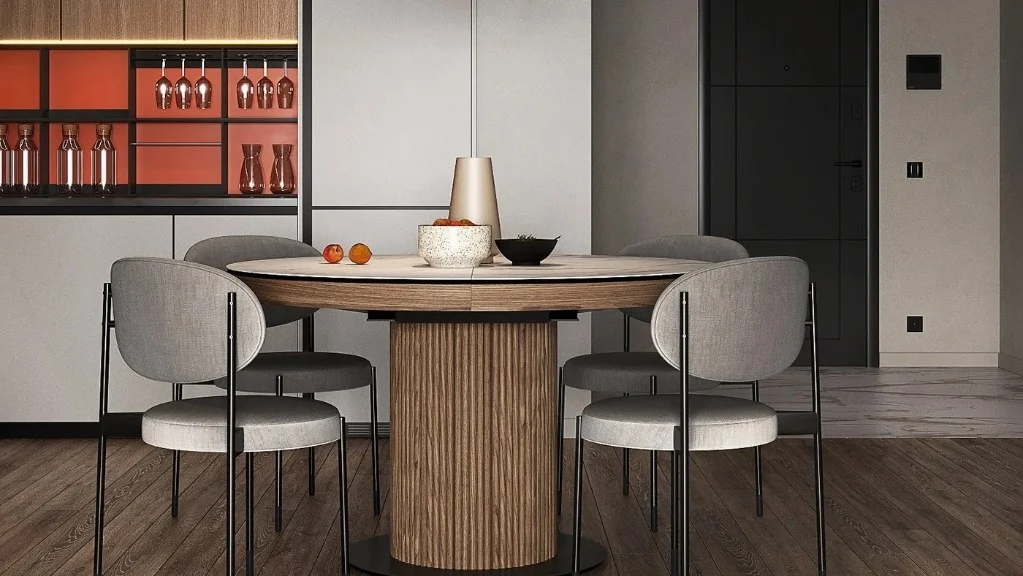 Warm Wood and Orange Light dining-room