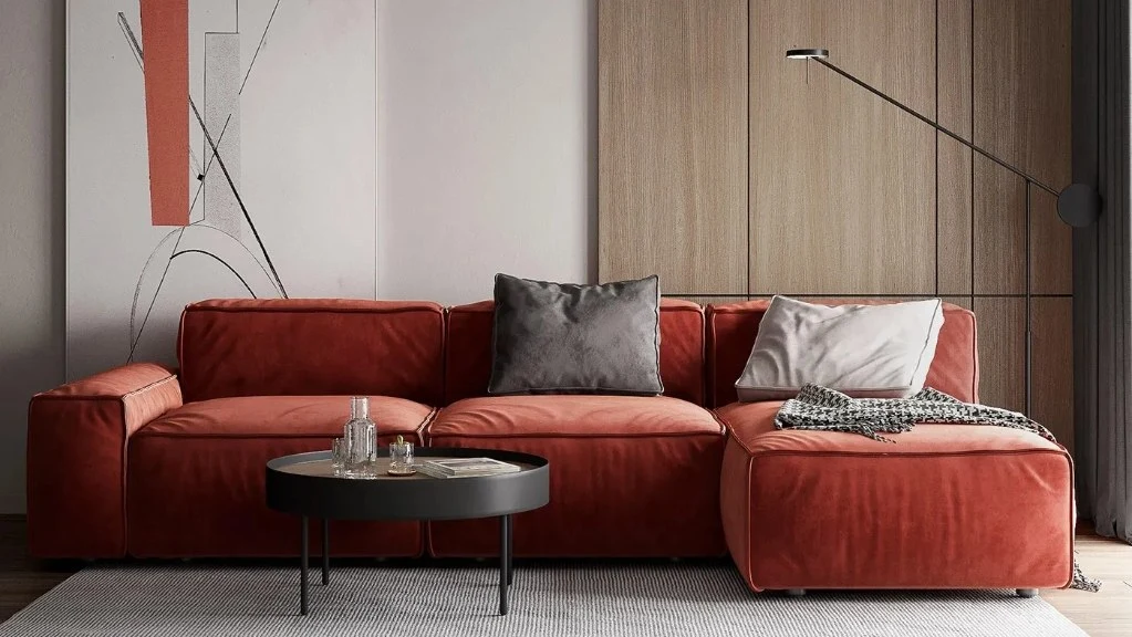 Warm Wood and Orange Light living-room