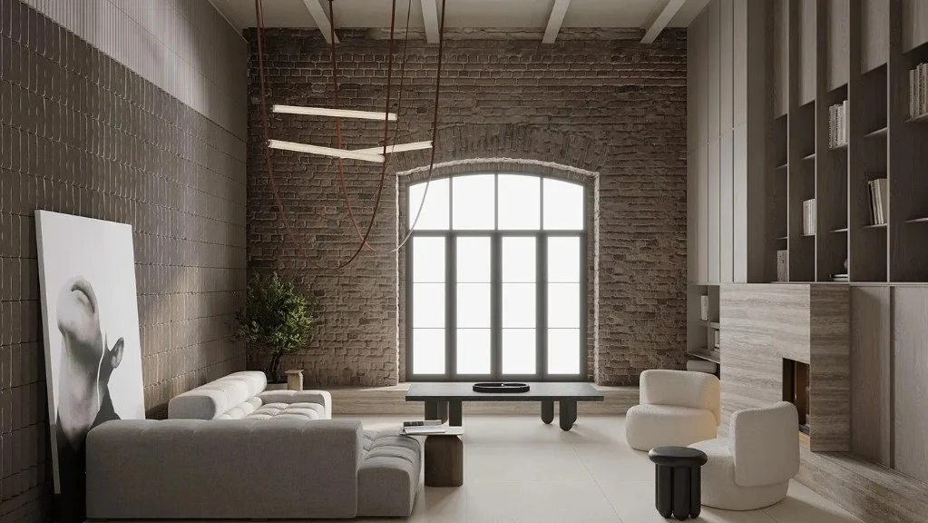 Interweaving of Log and Industrial Styles living-room