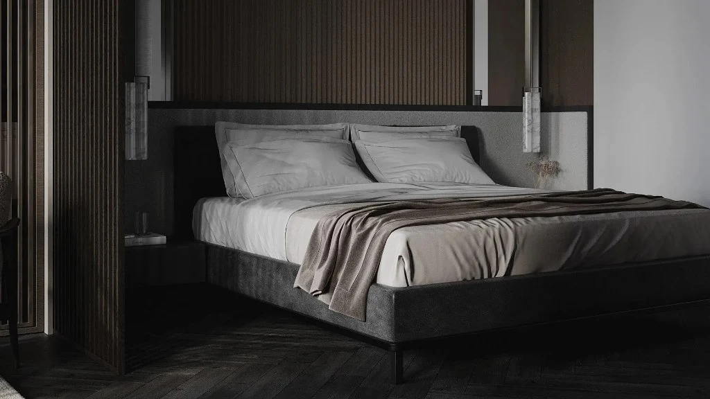 Dark Wood Cabinetry, Grey Sofa(DRMSXD0081RT)-Living room