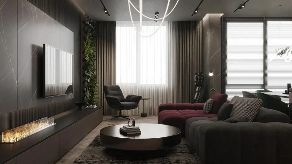 Burgundy Glow & Marble Grey(DRMSXD0084RT)-Living room
