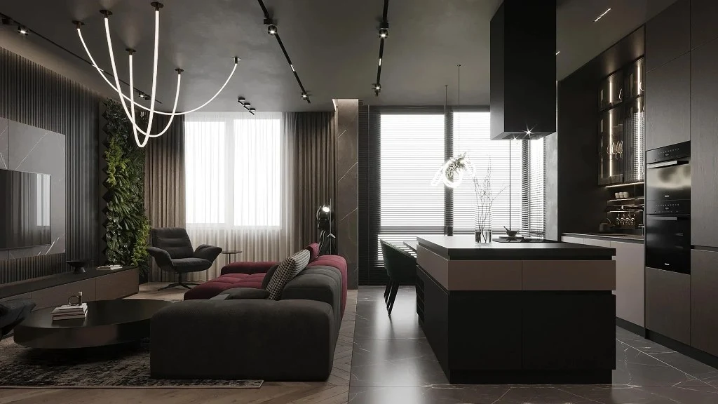 Burgundy Glow & Marble Grey(DRMSXD0084RT)-Living room