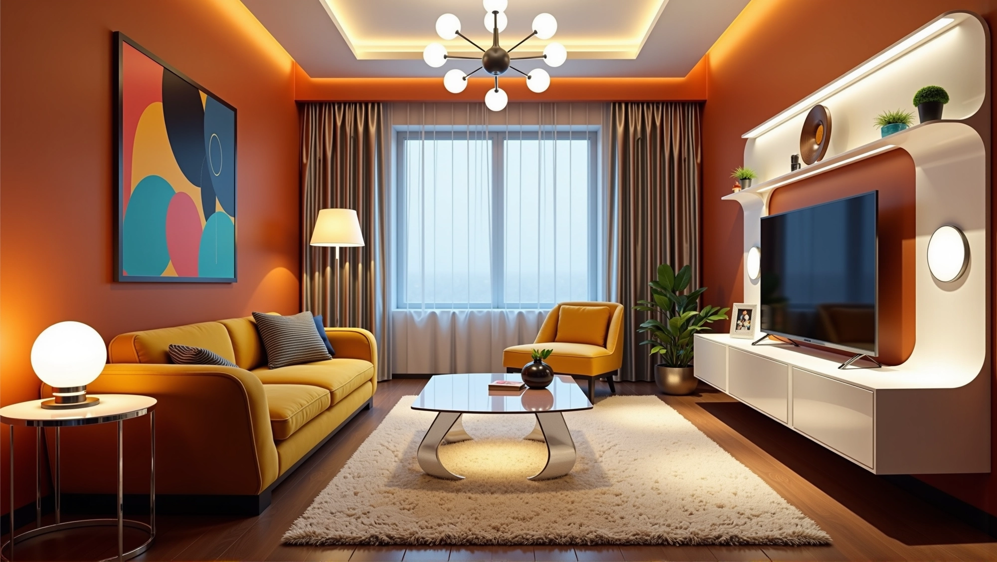 Warm Orange Artistic Realm Living room 6