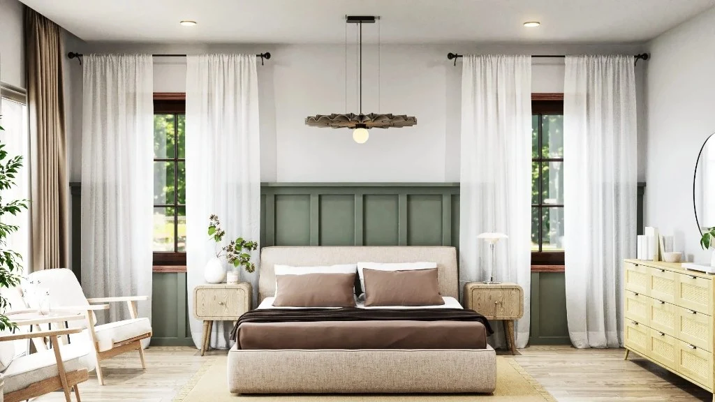 Cozy Bedroom Design with Neutral and Green Tones(BRMSDZ0001)-Bedroom