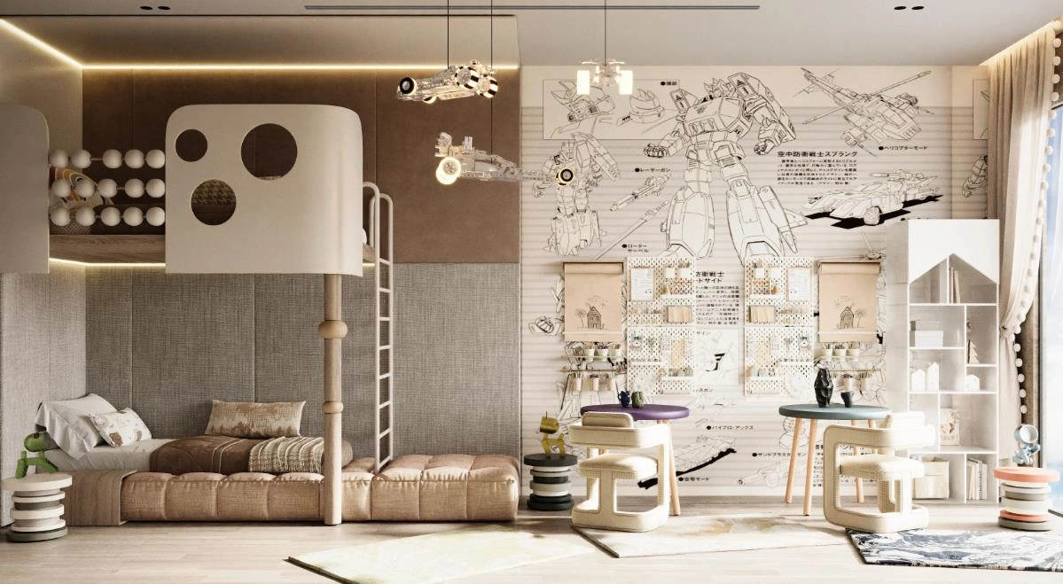 Robot mural in a teen boy&rsquo;s bedroom.