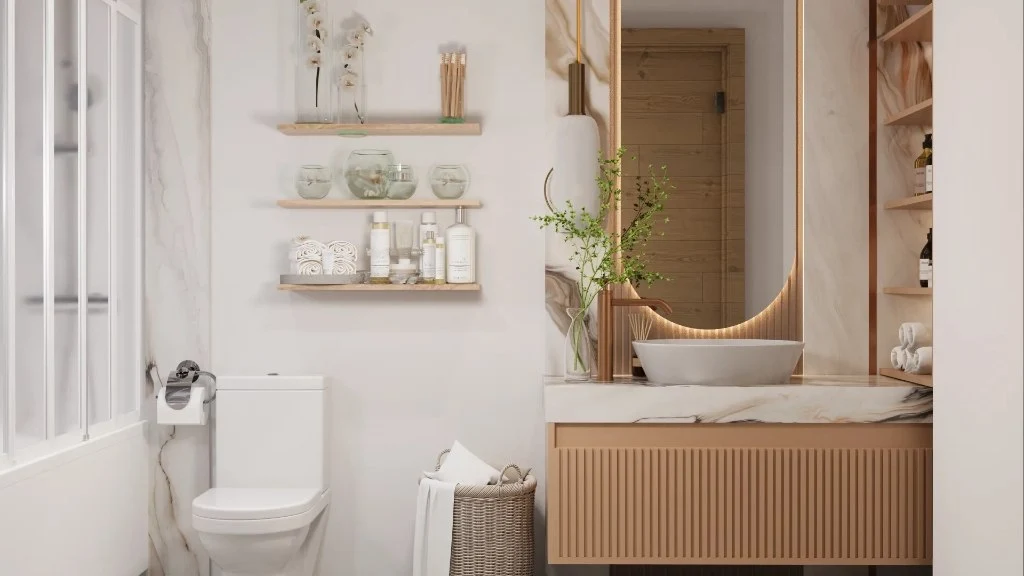 Modern bohemian apartment bathroom