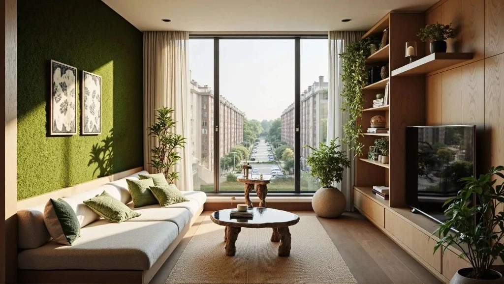 Forest-Style Dwelling, Nature-Infused Living Room