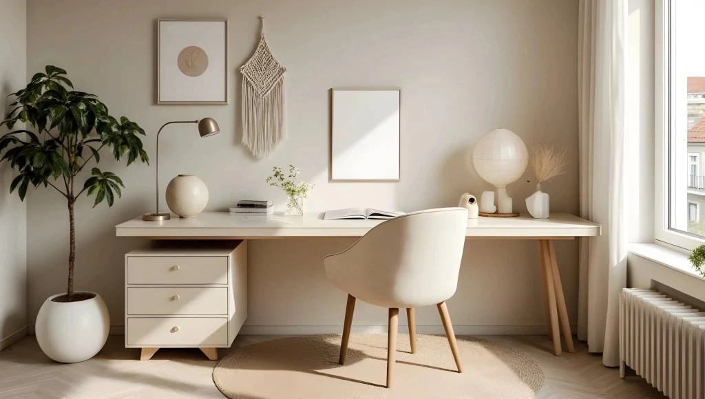 Warm-Toned Simple and Elegant study-room