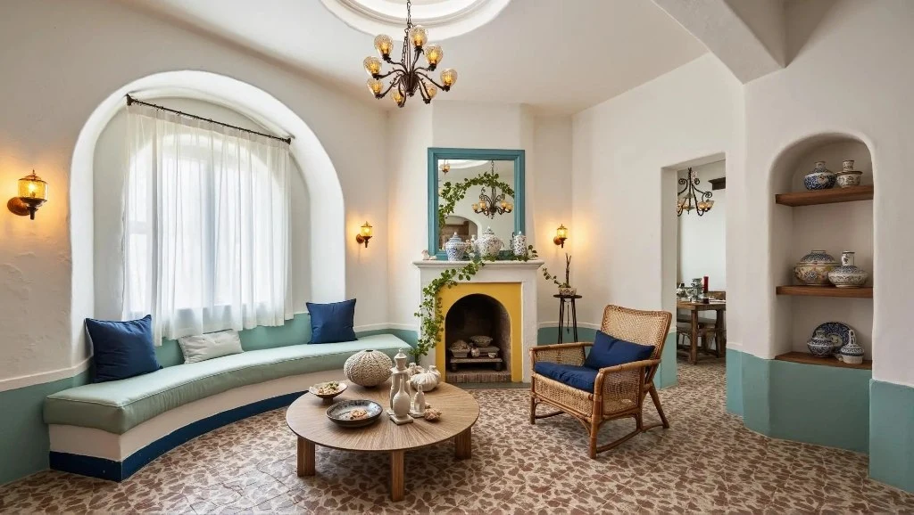 Mediterranean: Romantic and Comfortable Residence living-room