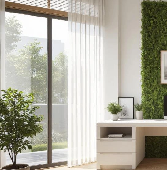 home office images with double-layer curtains showing elegant light and shadow effect