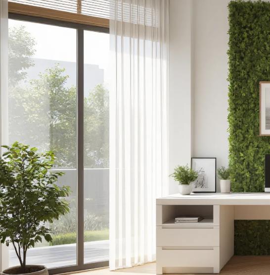 home office images with double-layer curtains showing elegant light and shadow effect