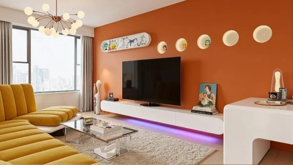 Vibrant Orange Tones, Modern Art Residence