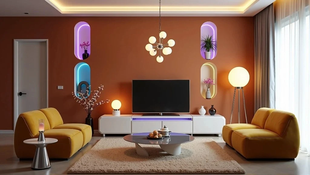 Vibrant Orange Tones, Modern Art Residence living-room