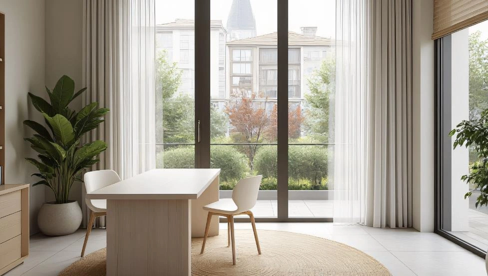 minimalist home office images in a 70-square-meter bright white workspace