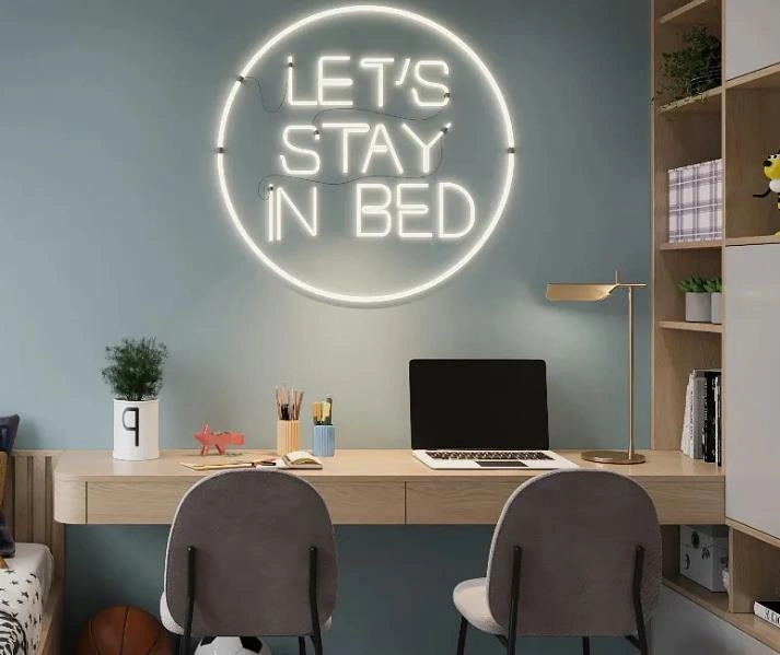 Colorful neon light strip in a children&rsquo;s room.