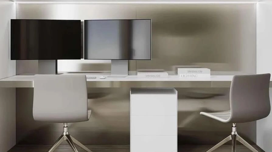 odern double desk design with adjustable chairs for kids' room.