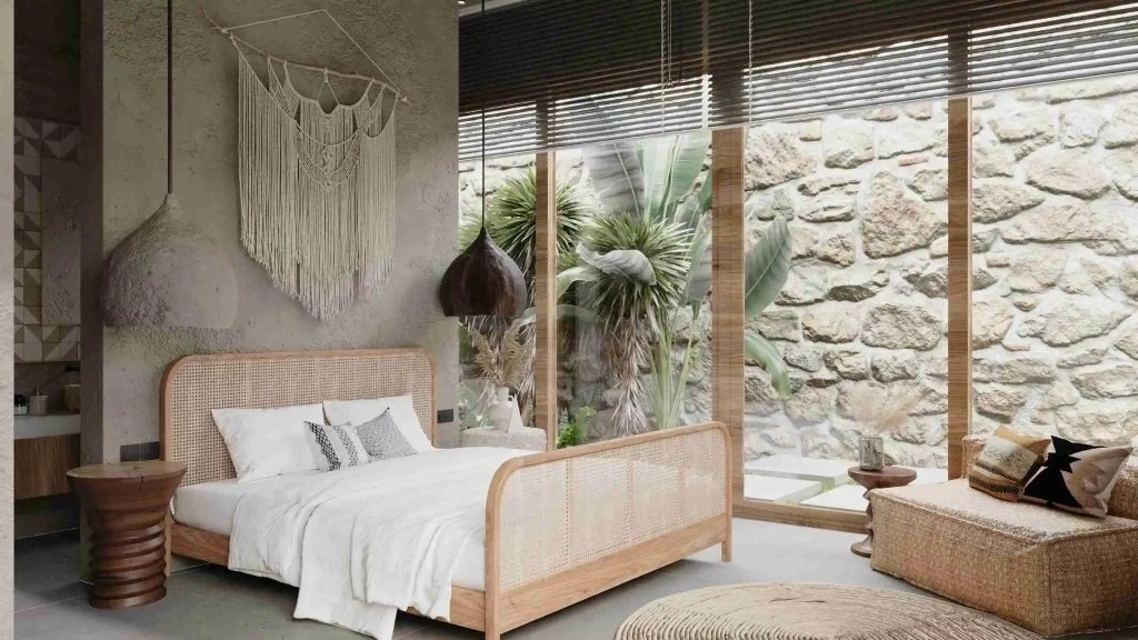 A Tranquil Bedroom with the Fusion of Wabi - Sabi and Natural Styles bedroom