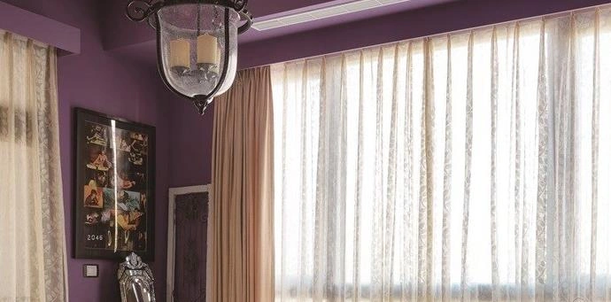 Purple ceiling adds romantic luxury and cozy atmosphere.