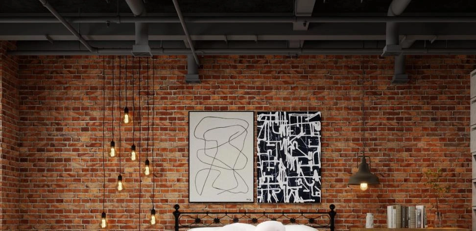 Industrial PVC ceiling design with exposed beams in trendy bedroom.