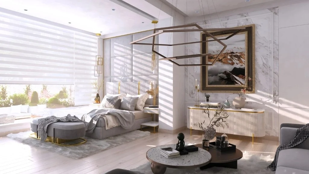 A bedroom of shades and shadows