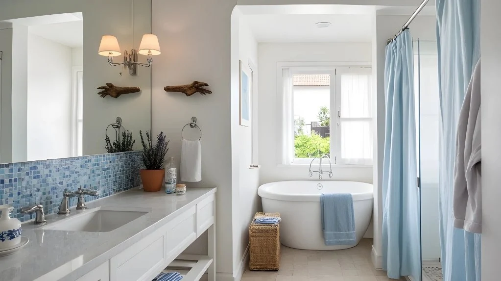 Blue and White Intertwined bathroom