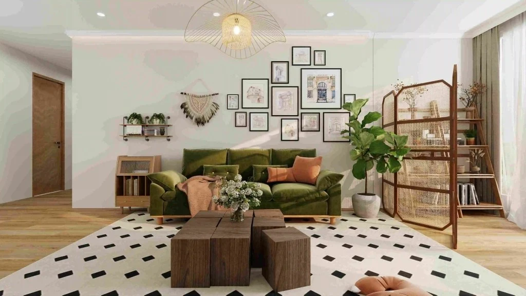 A Home Aesthetic Space Interwoven with Nature and Warmth living-room
