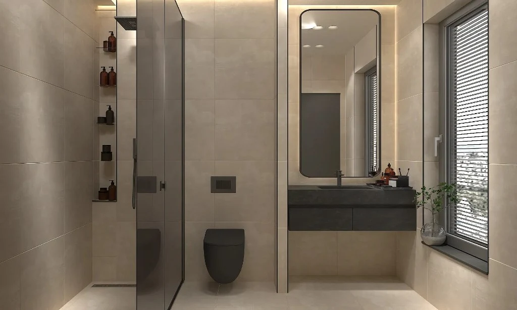 Wabi sabi interor design apartment bathroom