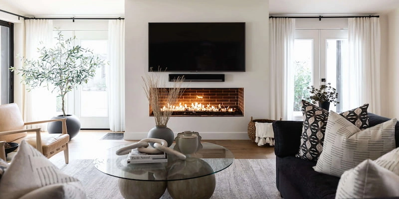Minimalist Simplicity style for small living room ideas with fireplace