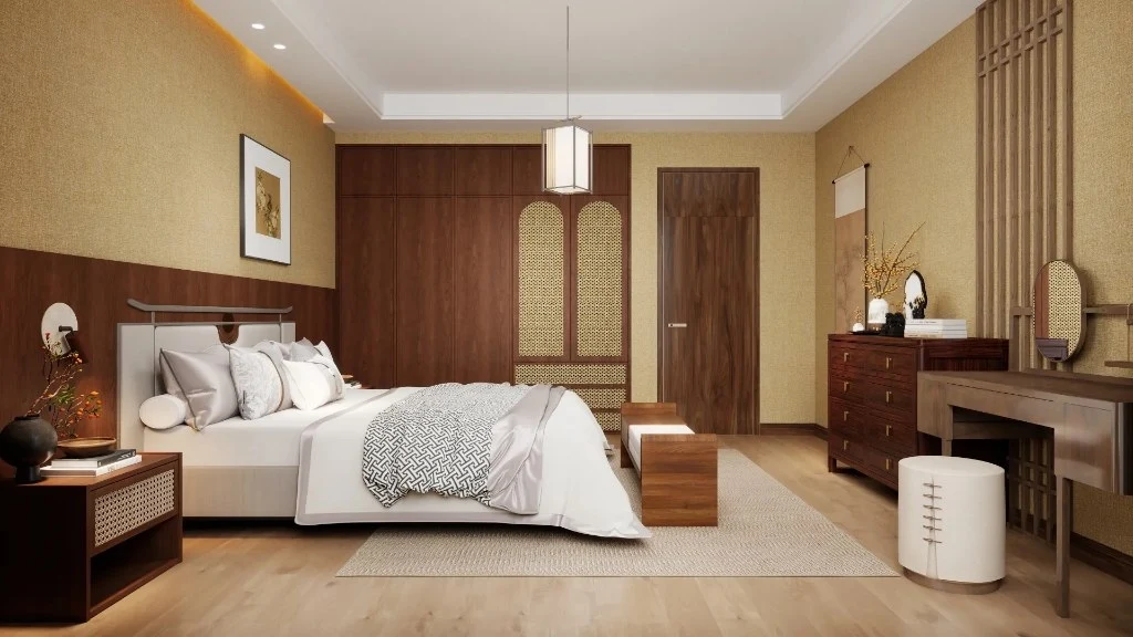 Neo-Chinese Style Wooden Charm Elegant Residence bedroom