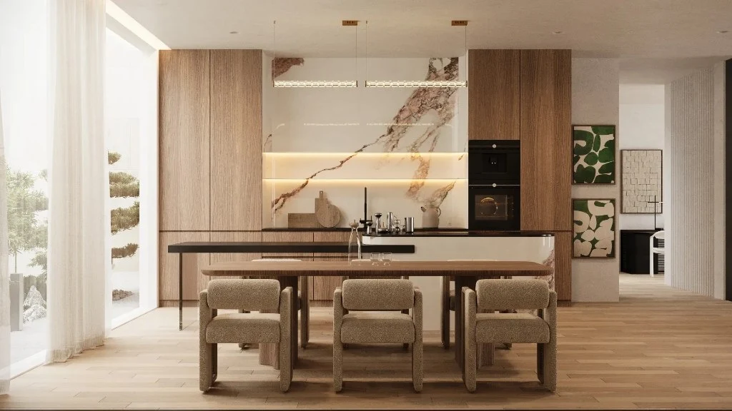 Modern Warm Minimalism with Retro Accents dining-room