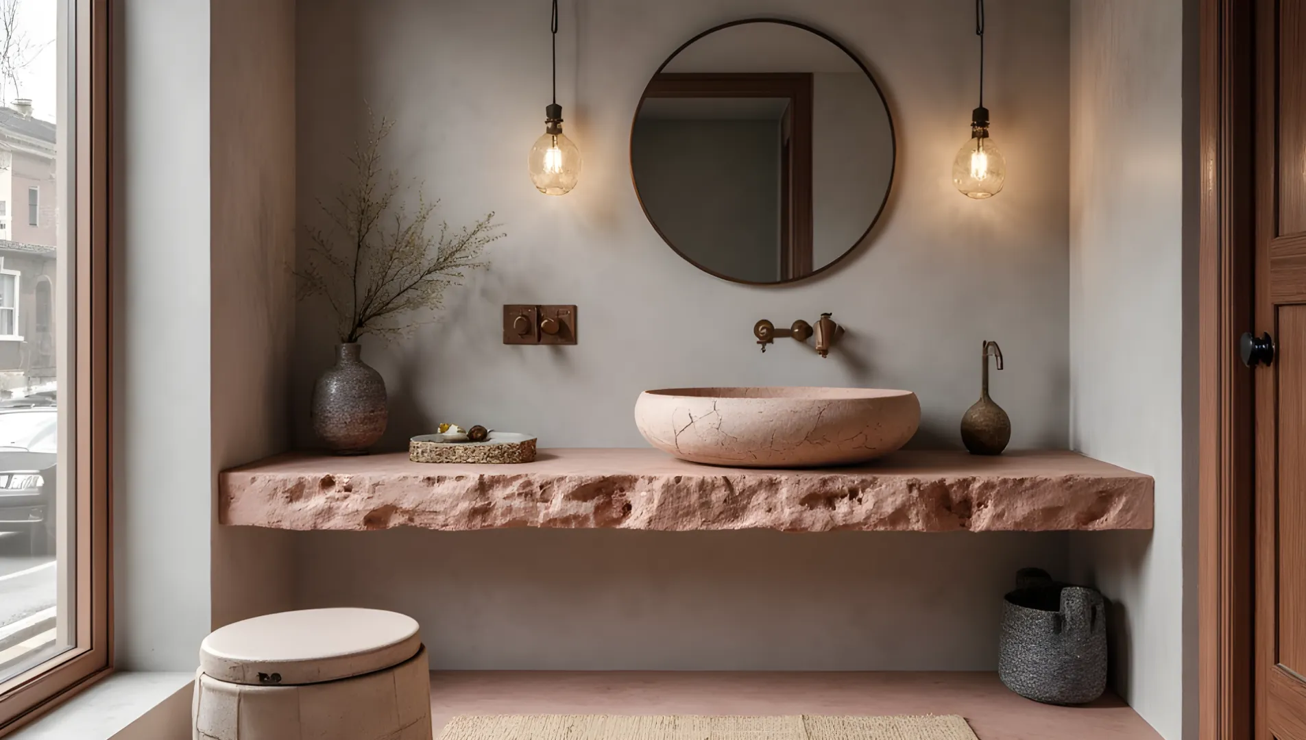 Blend of Natural Textures and Rustic Aesthetics Bathroom 2
