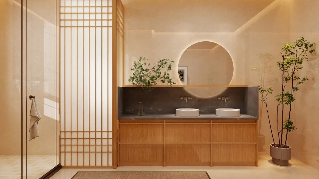 Weaving an Oriental Quiet Home bathroom