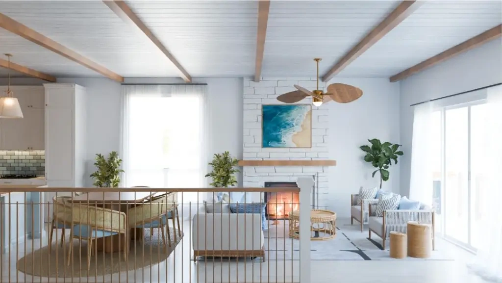 Modern Coastal-Inspired Living & Bedroom Interior living-room