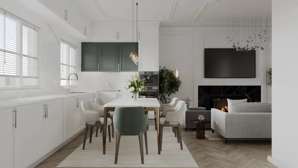 Timeless Harmony: A Modern Classic Open-Concept Living Space dining-room