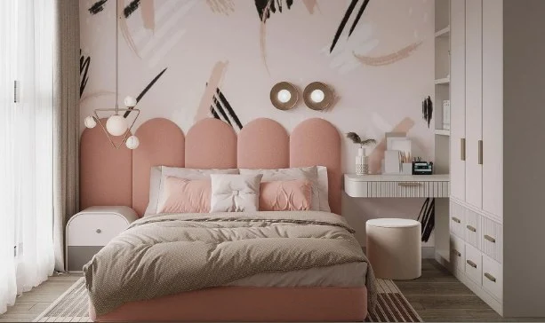 Peach-Toned Bedroom Design