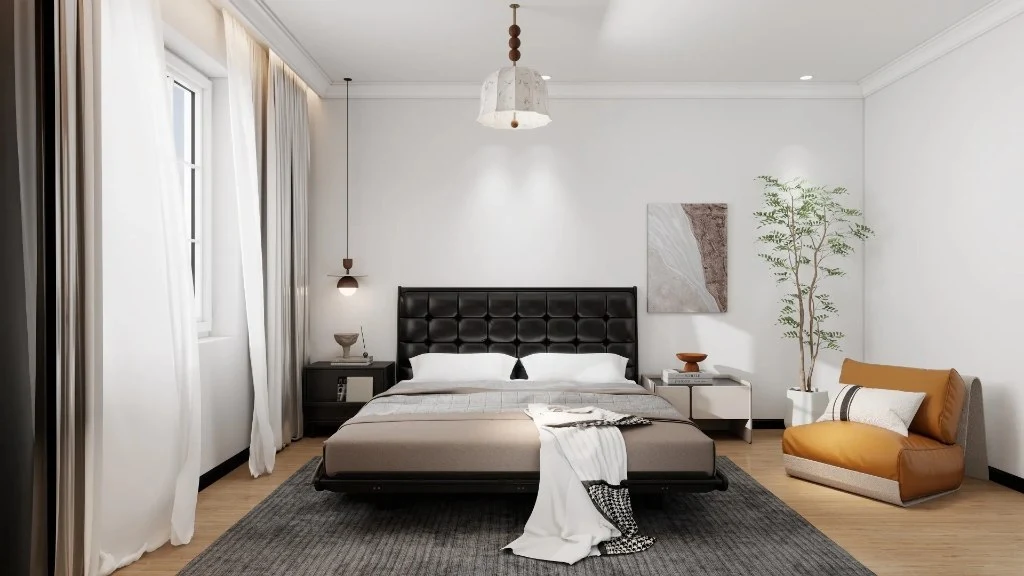 Vintage - Cozy Living Room With Warm Brown Leather Sofa And Arched Fireplace(LRRSFG0009)-Living room