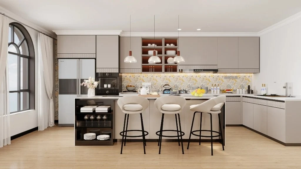 Vintage - Cozy Living Room With Warm Brown Leather Sofa And Arched Fireplace dining-room