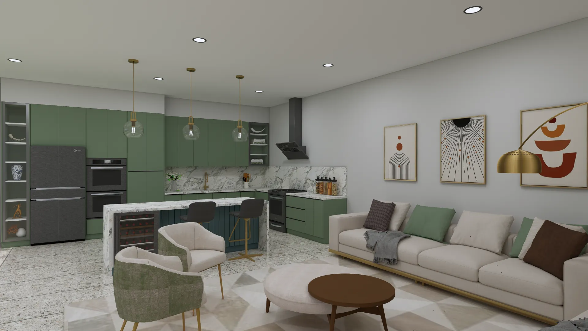 Modern kitchen and livingroom Living room 4