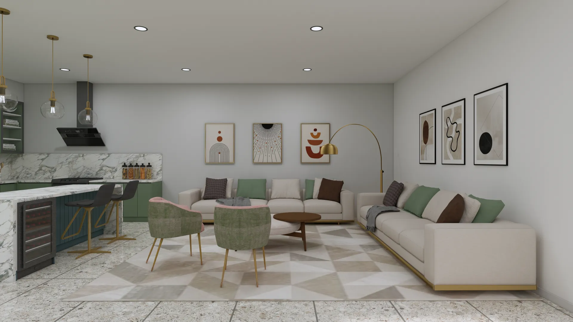 Modern kitchen and livingroom Living room 2