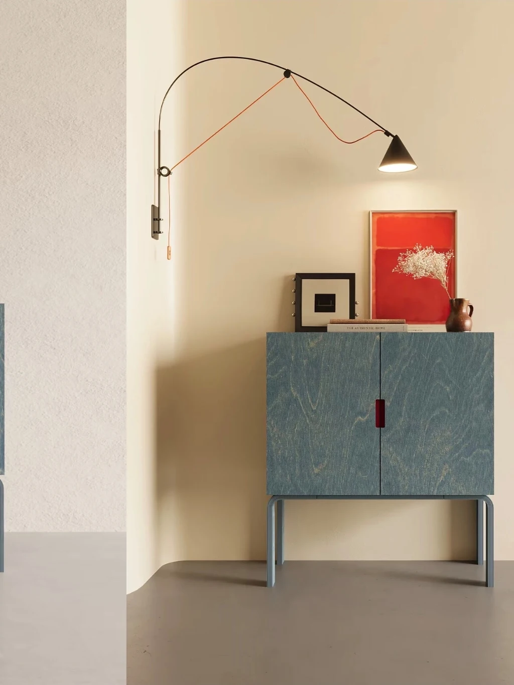 💙 A Cabinet Full of Character  The rich textured finish, subtle deep red accents, and slim metal