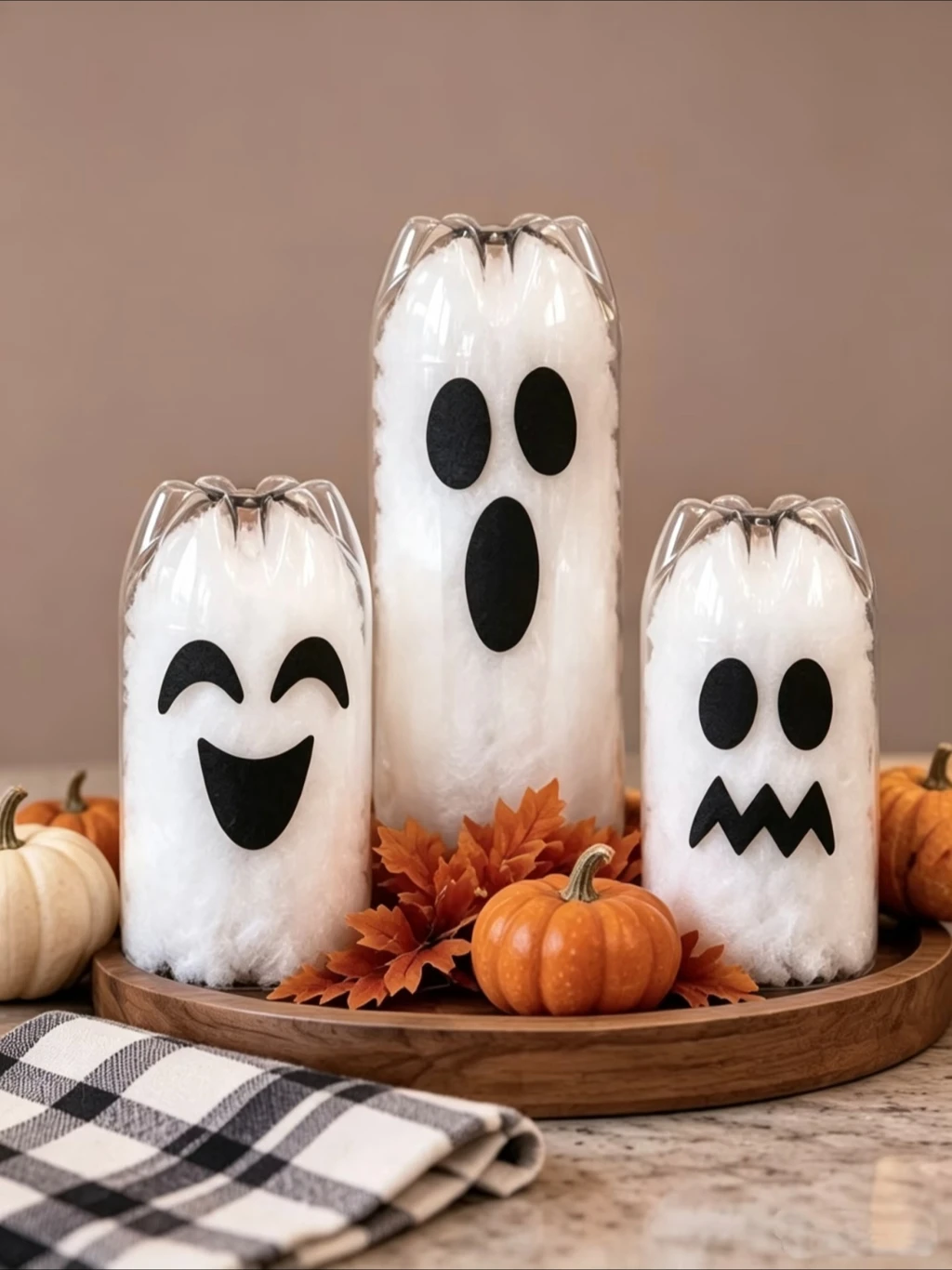 DIY No-Sew Bottle Ghosts 👻🎃  Do not toss those empty plastic bottles just yet! Turn them into the